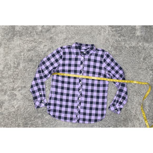 Talbots Petite PS Purple Plaid Button-Up Cotton Blend Top Long Sleeve - Picture 2 of 7